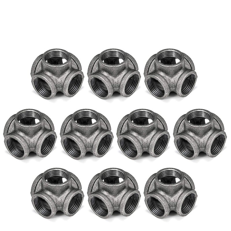 Home TZH 1" 5-Way Side Outlet Tee, Home TZH 10-Pack 5-Way Corner Gray Malleable Cast Iron Pipe Fitting for Industrial Pipe, Furniture and DIY Decoration (10, 1") - Image 1